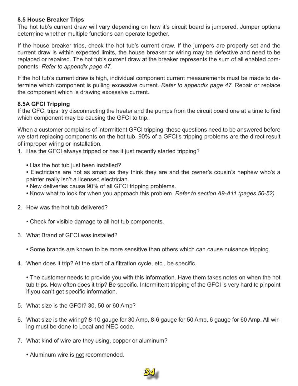 5 house breaker trips, 5a gfci tripping | Jacuzzi j315 User Manual | Page 34 / 62