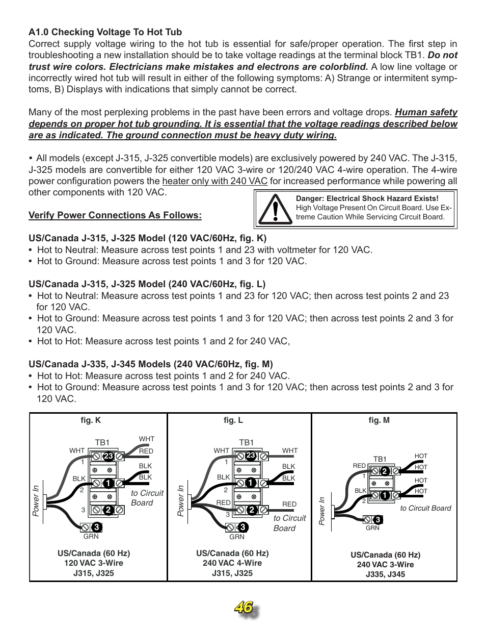 A1.0 checking voltage to hot tub | Jacuzzi j315 User Manual | Page 46 / 62