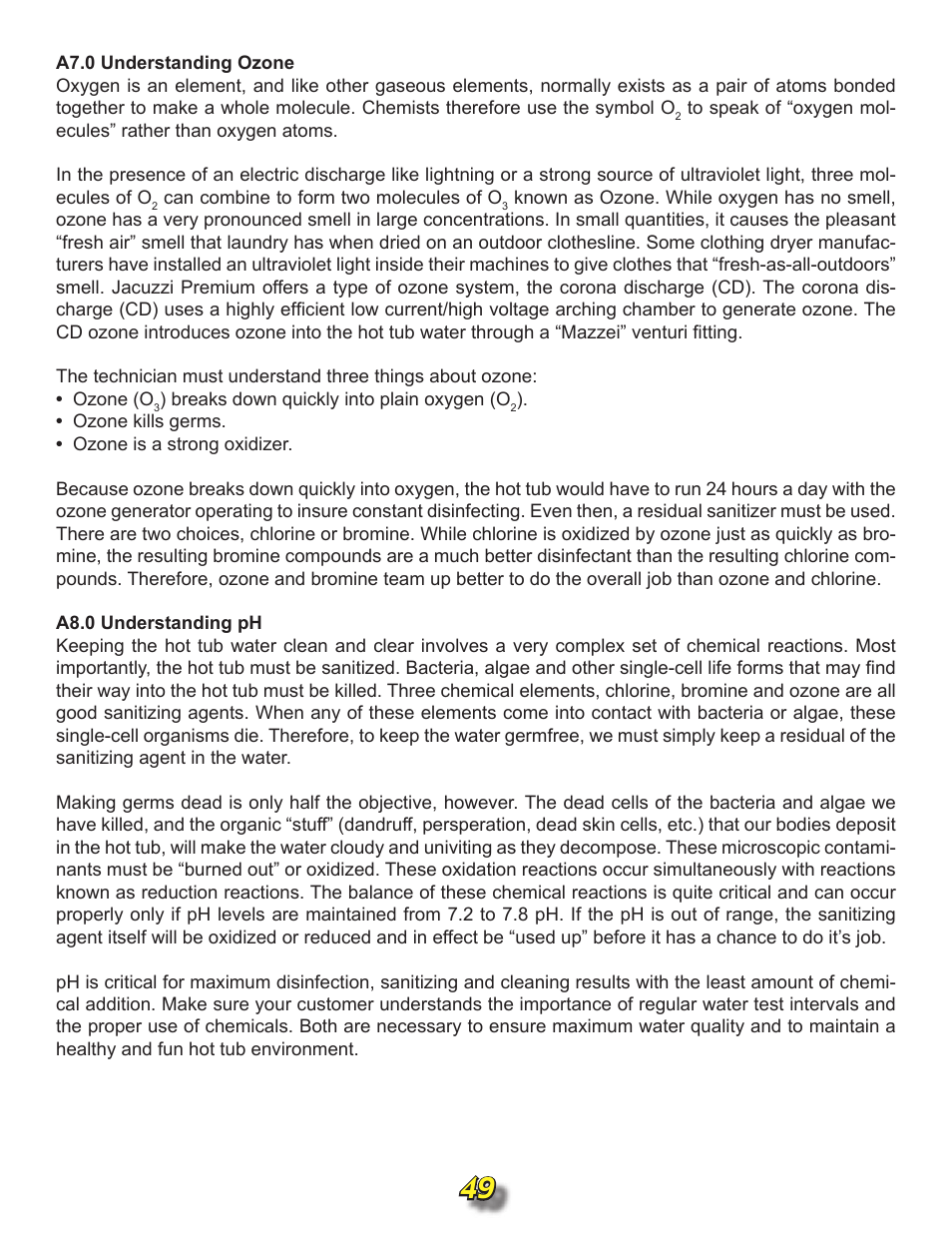 A7.0 understanding ozone, A8.0 understanding ph | Jacuzzi j315 User Manual | Page 49 / 62
