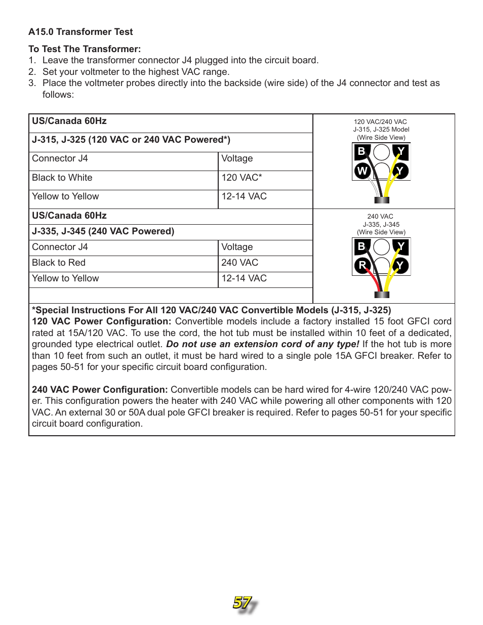 A15.0 transformer test | Jacuzzi j315 User Manual | Page 57 / 62