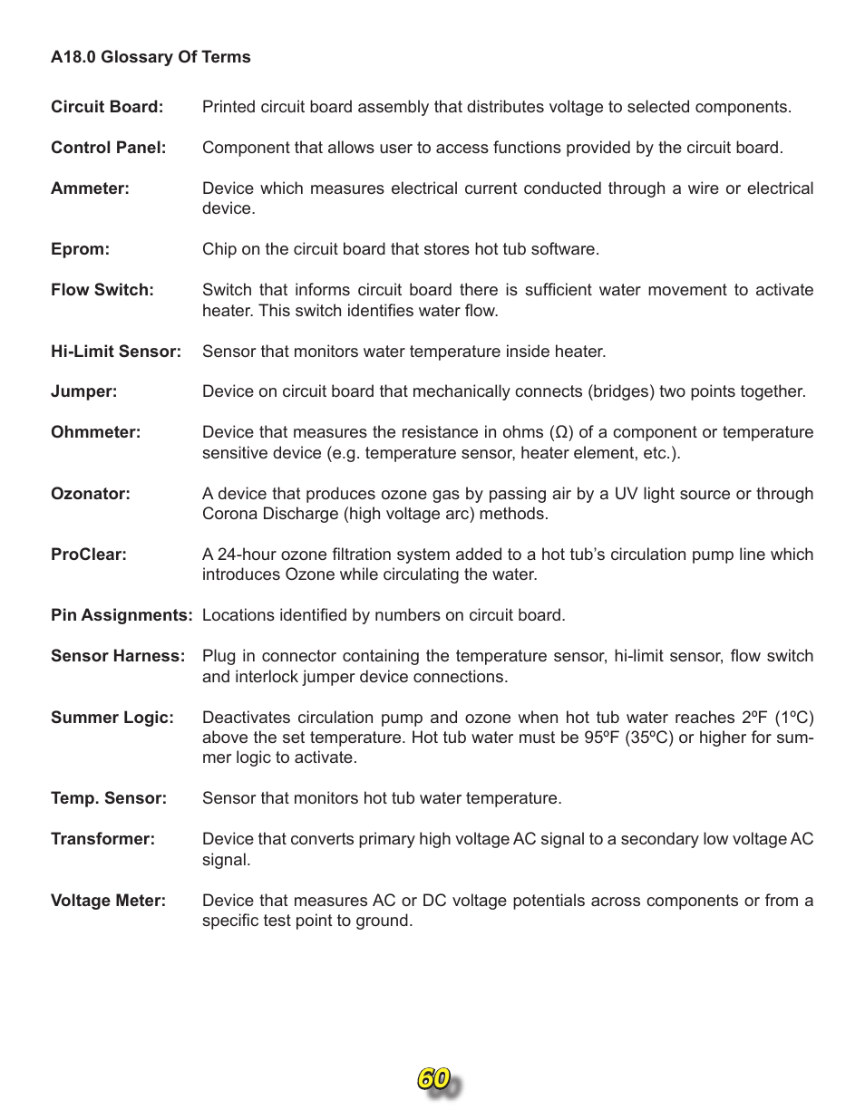 A18.0 glossary of terms | Jacuzzi j315 User Manual | Page 60 / 62