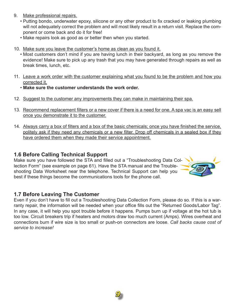 6 before calling technical support, 7 before leaving the customer | Jacuzzi j315 User Manual | Page 9 / 62