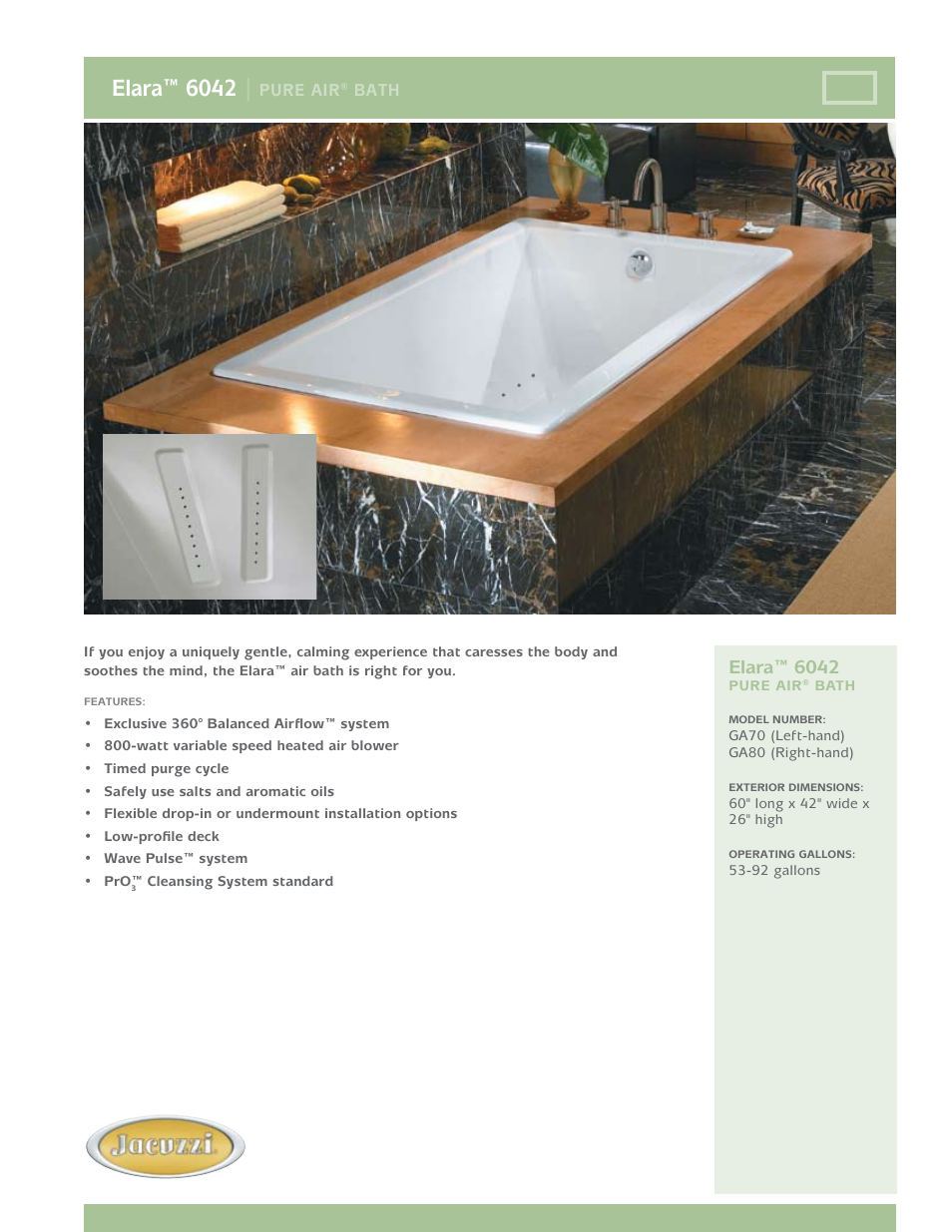 Jacuzzi Elara GA70 User Manual | 2 pages