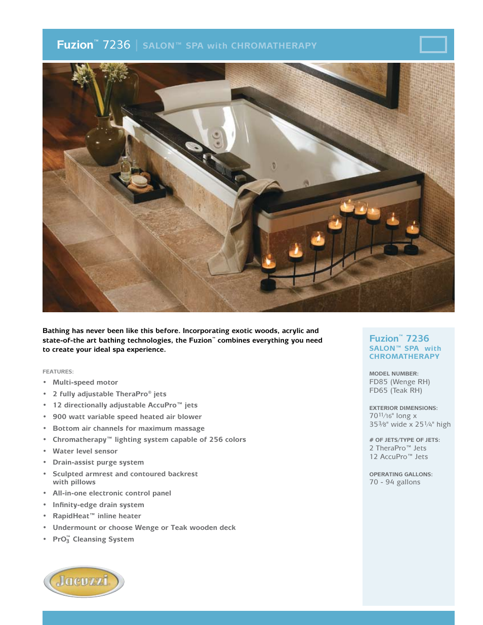 Jacuzzi Fuzion FD65 User Manual | 2 pages