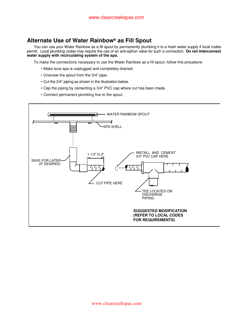 Alternate use of water rainbow, As fill spout | Jacuzzi Whirlpool Spa User Manual | Page 21 / 24