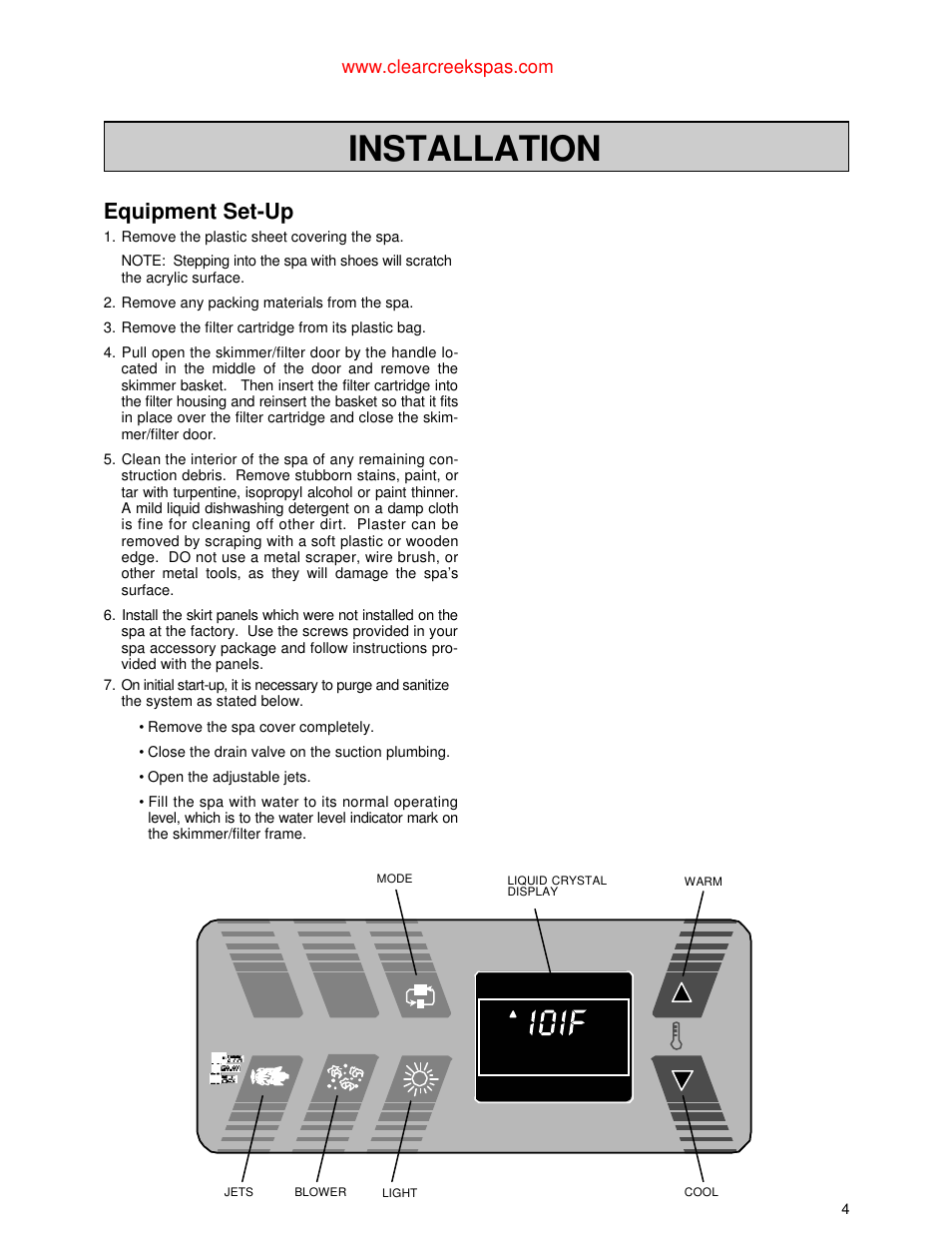 Installation, Equipment set-up | Jacuzzi Whirlpool Spa User Manual | Page 6 / 24