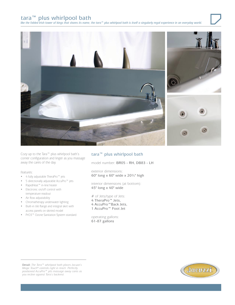 Jacuzzi Tara Plus Whirlpool Bath BR05 User Manual | 2 pages