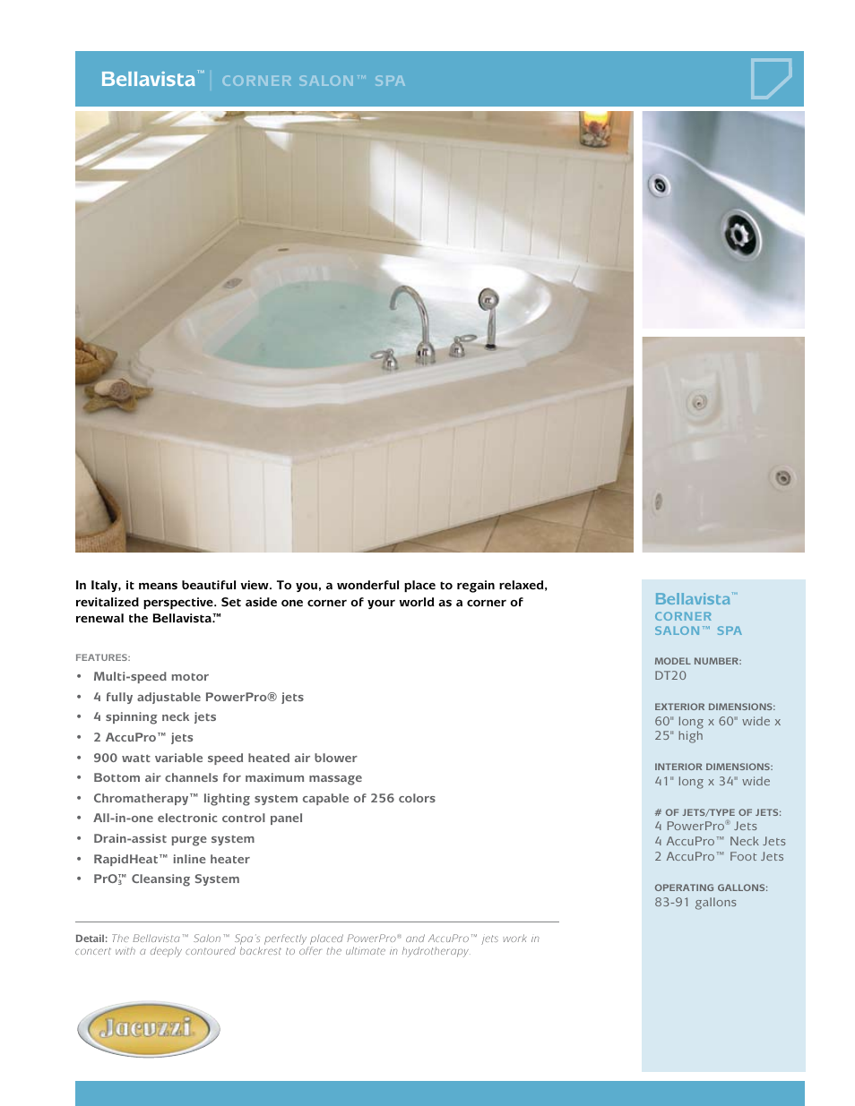 Jacuzzi Bellavista DT20 User Manual | 2 pages