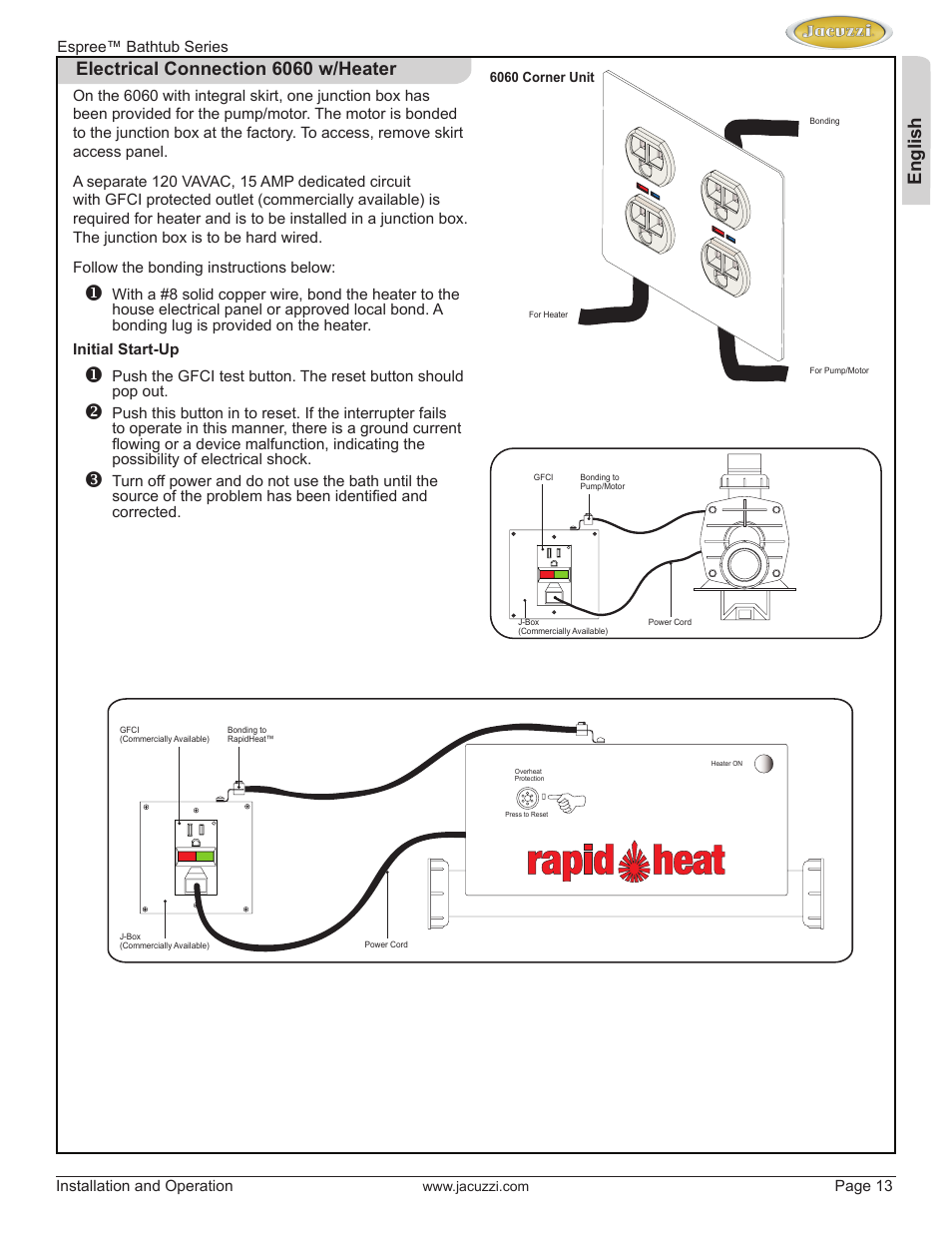 English electrical connection 6060 w/heater | Jacuzzi U961000 User Manual | Page 13 / 28