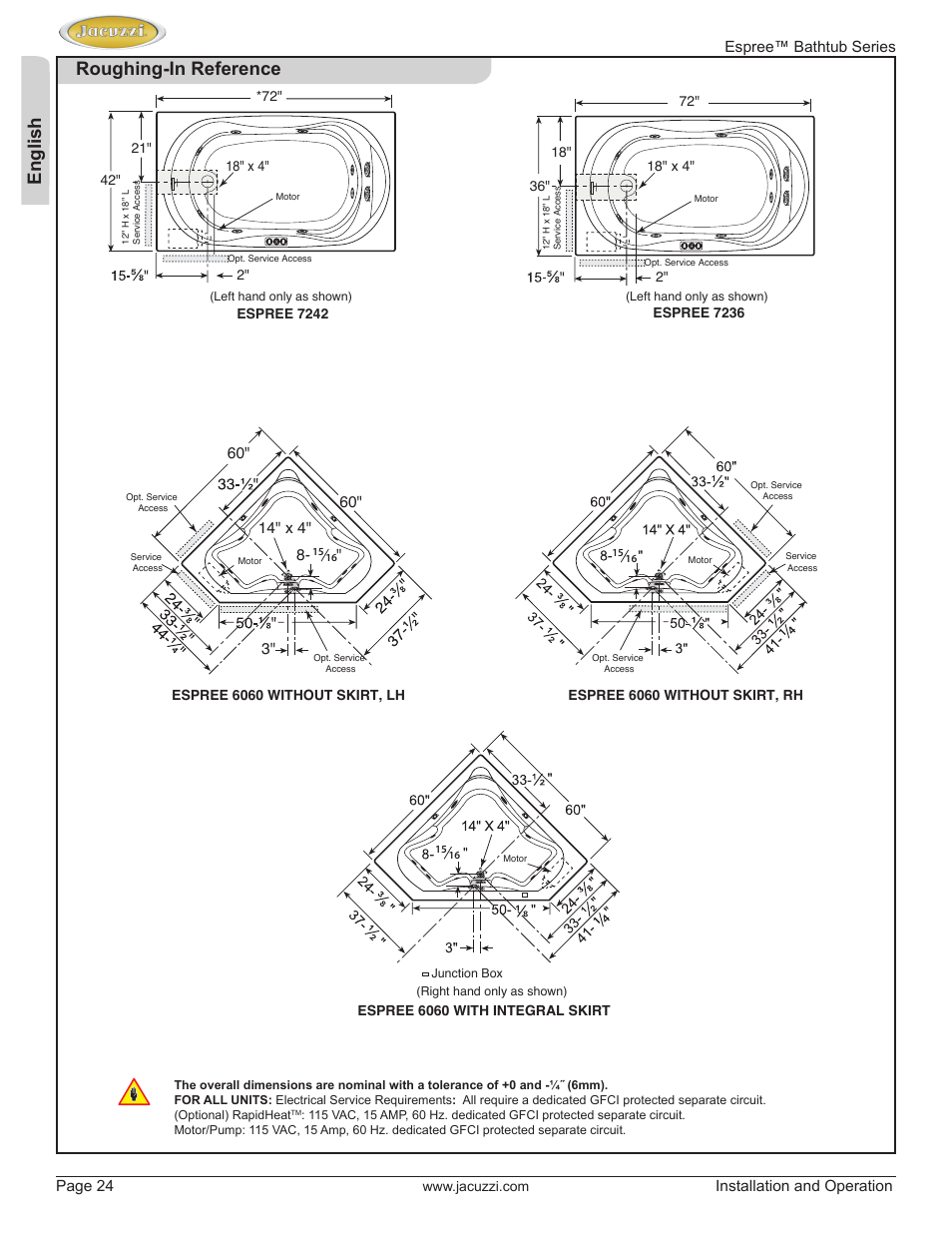 English, Roughing-in reference | Jacuzzi U961000 User Manual | Page 24 / 28