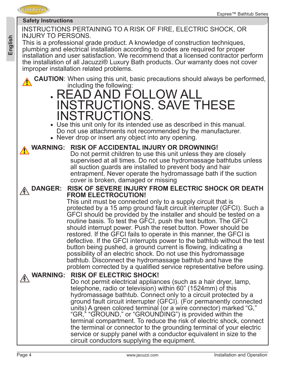 Jacuzzi U961000 User Manual | Page 4 / 28