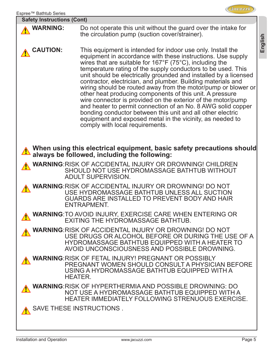 Jacuzzi U961000 User Manual | Page 5 / 28