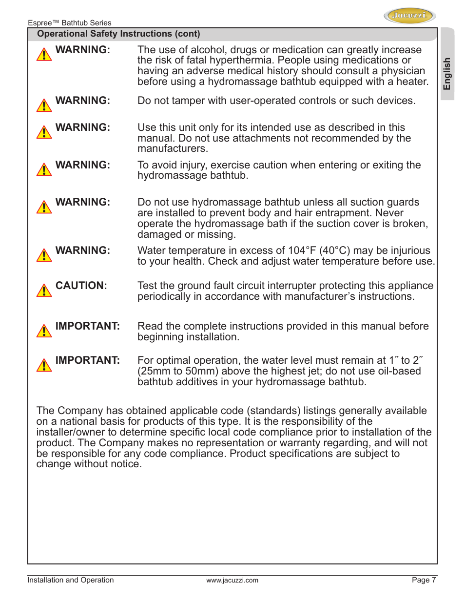 Jacuzzi U961000 User Manual | Page 7 / 28