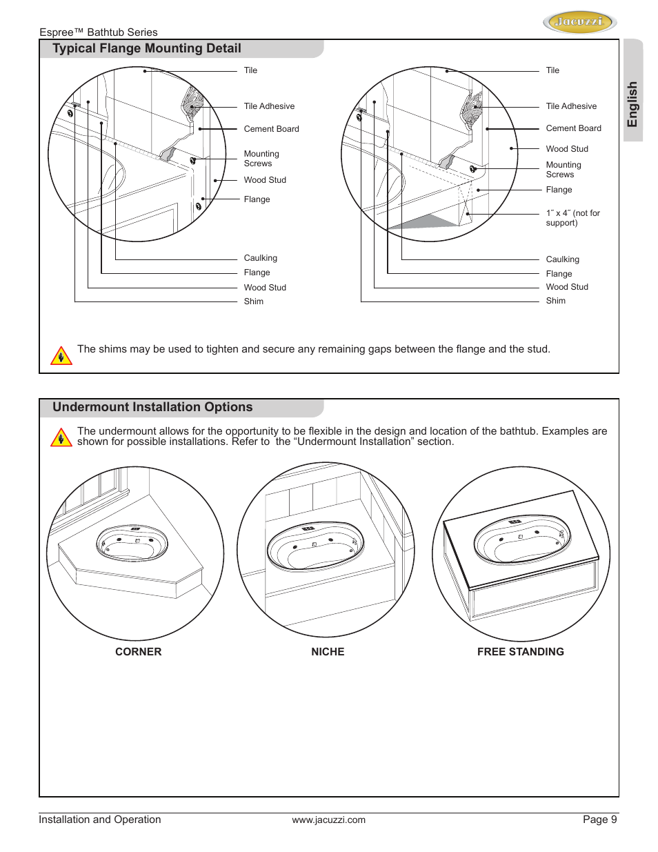 English | Jacuzzi U961000 User Manual | Page 9 / 28