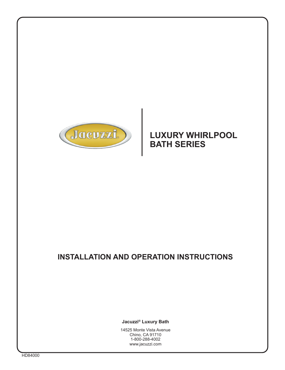 Jacuzzi HD84000 User Manual | 72 pages