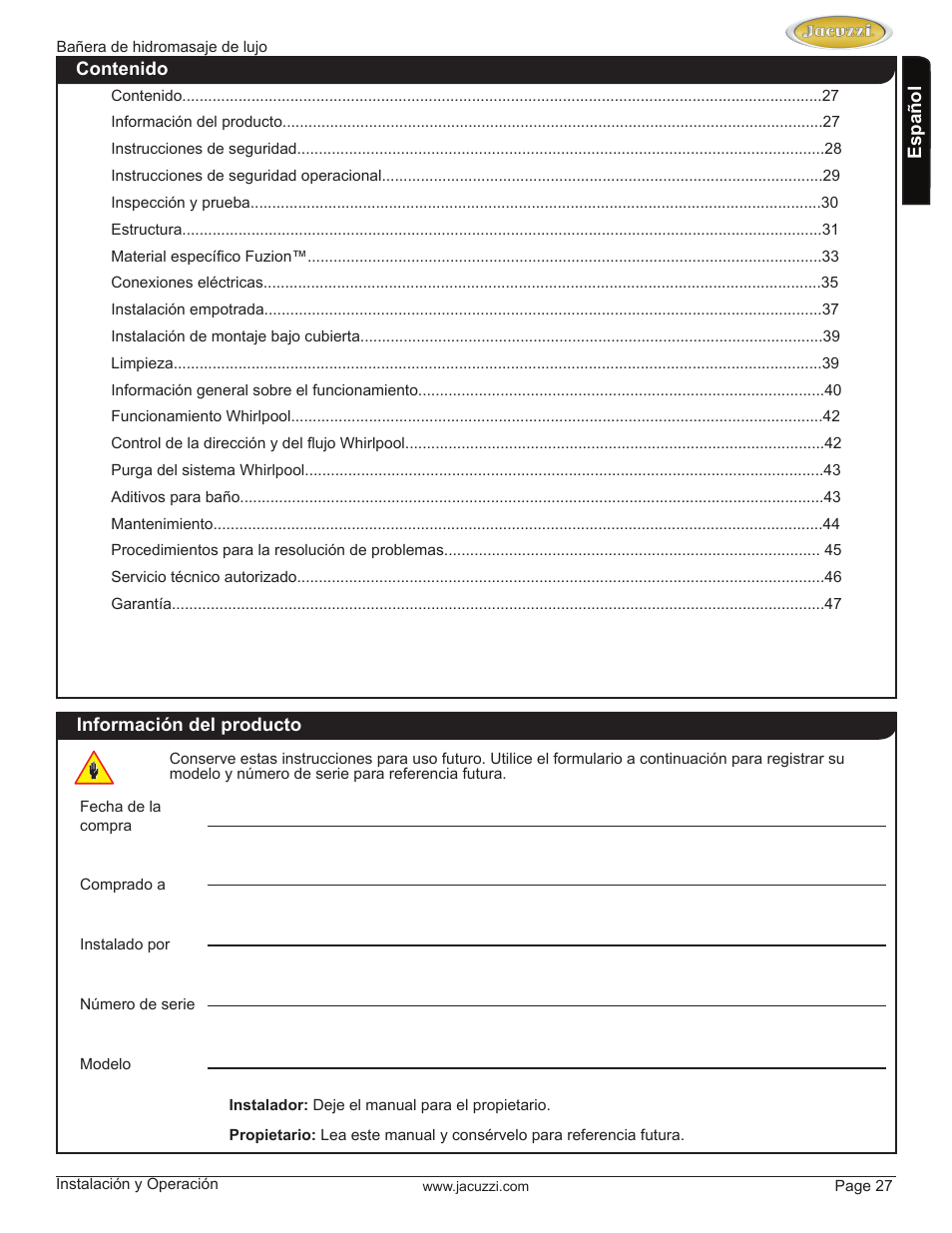 Jacuzzi HD84000 User Manual | Page 27 / 72
