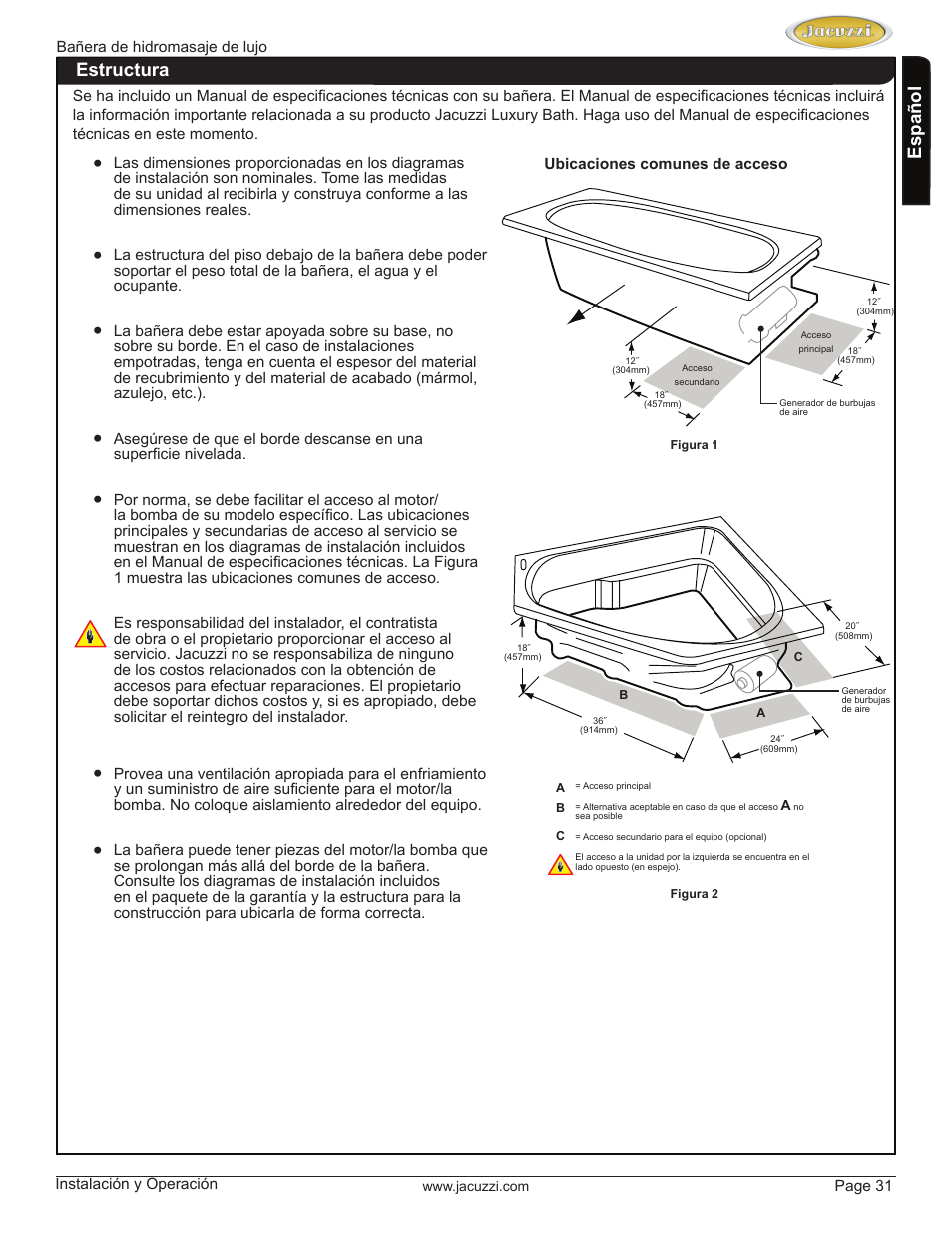 English español, Estructura | Jacuzzi HD84000 User Manual | Page 31 / 72