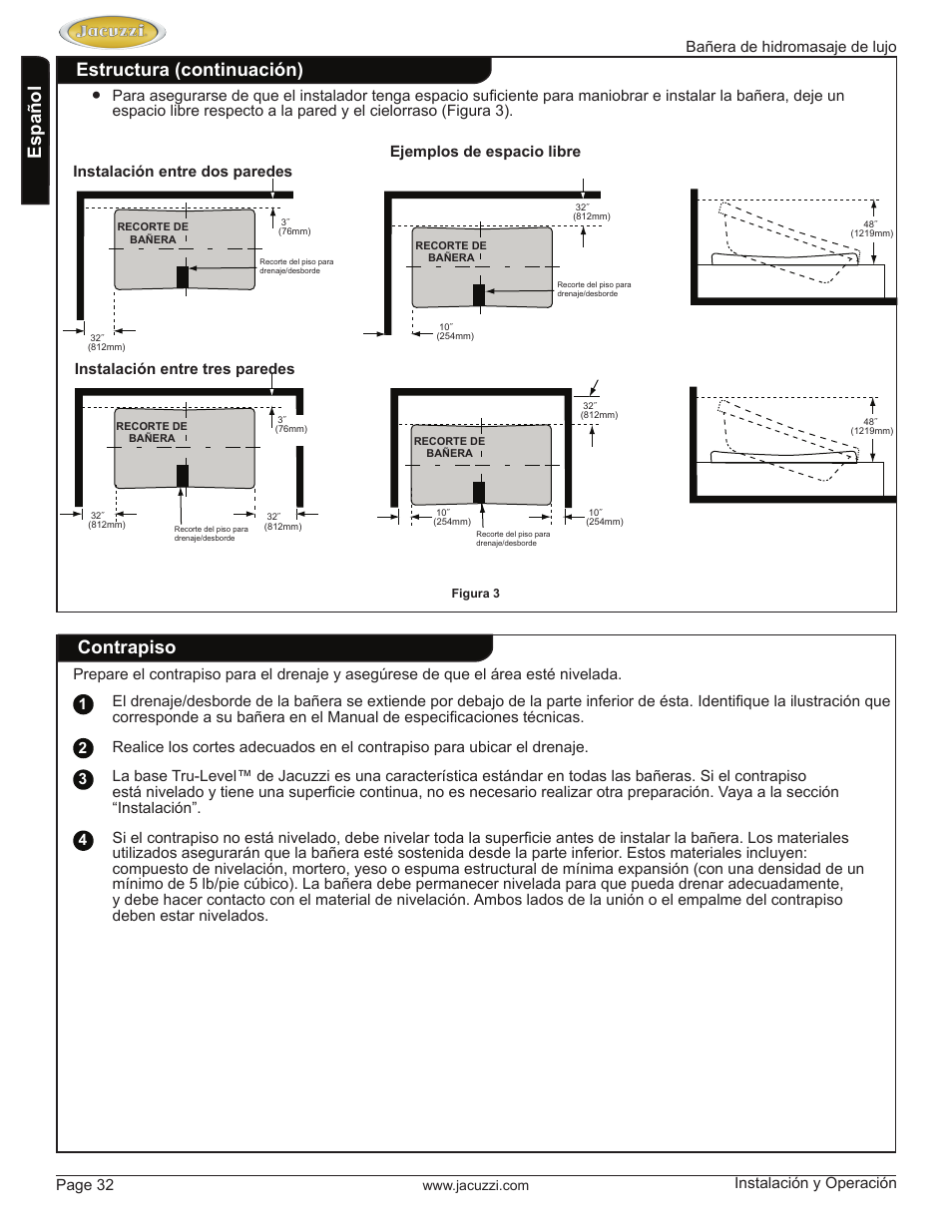 English español, Estructura (continuación) contrapiso | Jacuzzi HD84000 User Manual | Page 32 / 72