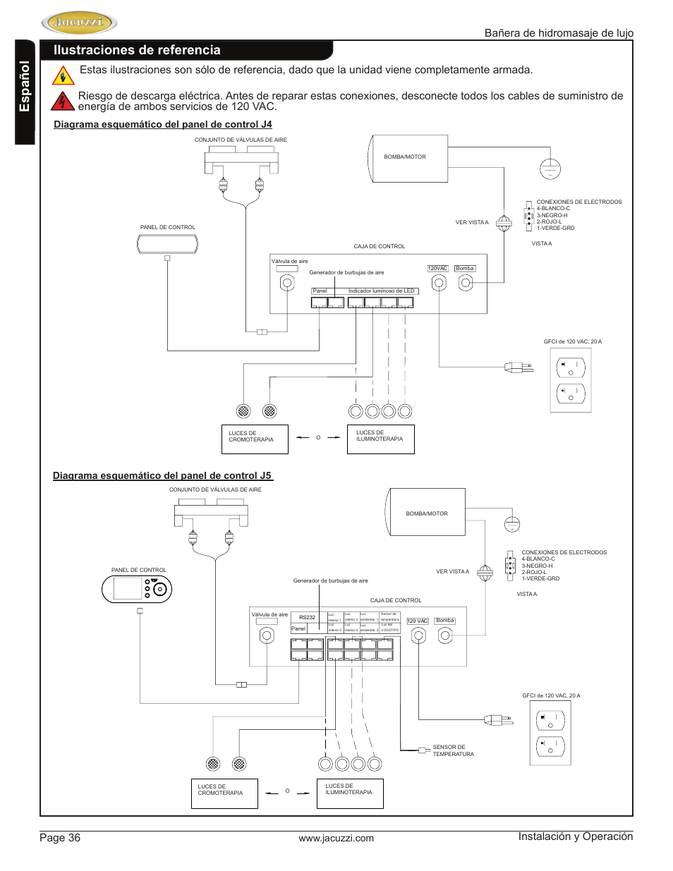 English español, Ilustraciones de referencia, Luxury whirlpool bath page 36 | Installation and operation | Jacuzzi HD84000 User Manual | Page 36 / 72