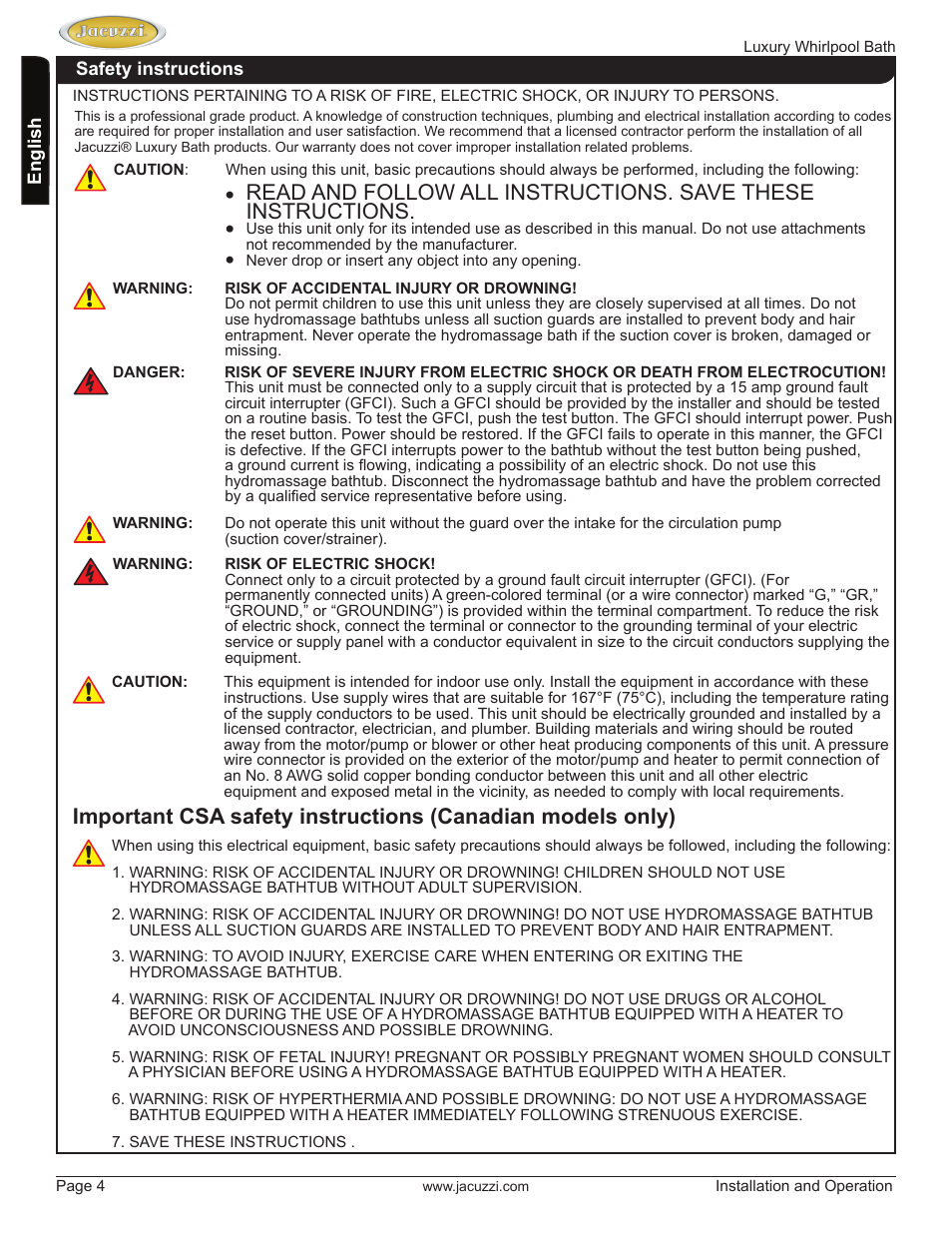 Jacuzzi HD84000 User Manual | Page 4 / 72