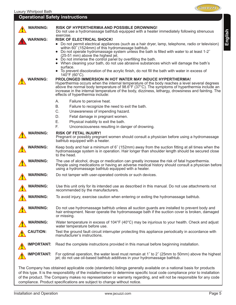 Jacuzzi HD84000 User Manual | Page 5 / 72