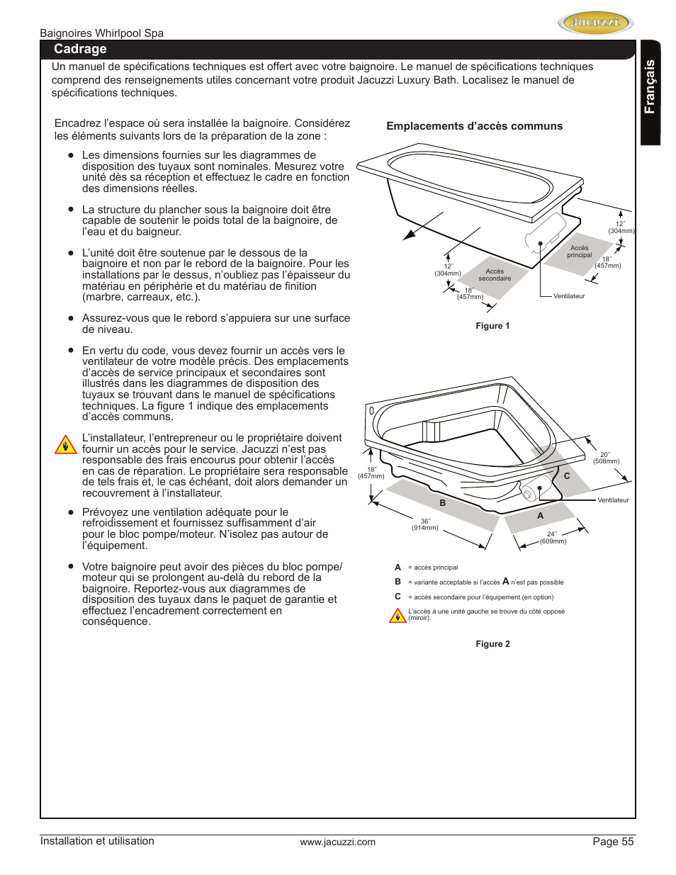 English, Cadrage, Français | Jacuzzi HD84000 User Manual | Page 55 / 72