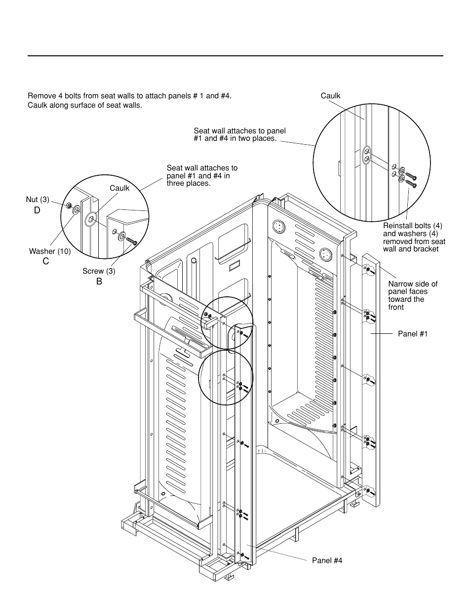 J-dream ii owner's manual, Attach panels #1 and #4 to seat walls | Jacuzzi J-DREAM II User Manual | Page 16 / 36