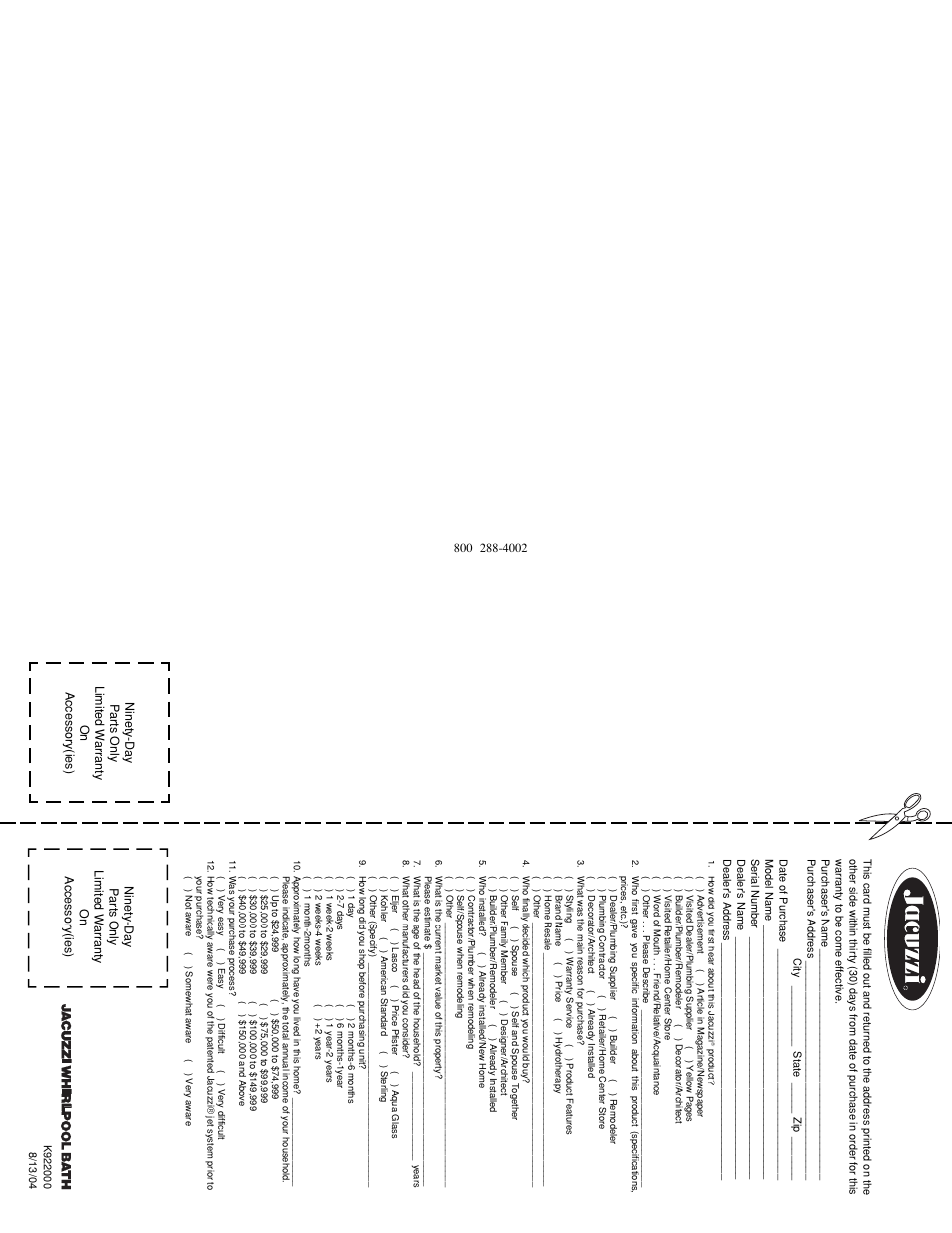 Warranty registration card, Responsibilities of others, Warranty service | Jacuzzi J-DREAM II User Manual | Page 36 / 36