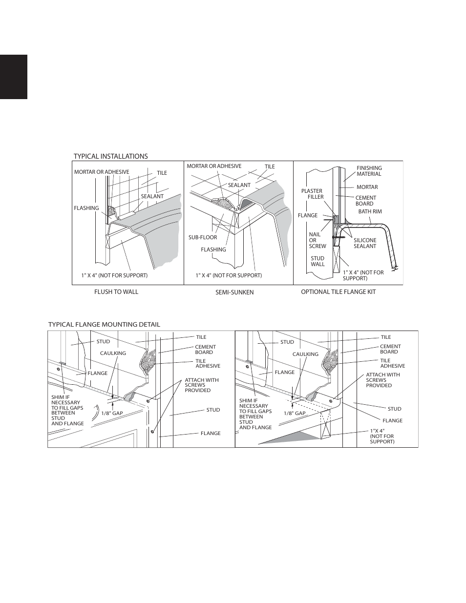 Framing and support, Typical installations | Jacuzzi Comfort Plus Bath Series User Manual | Page 10 / 46