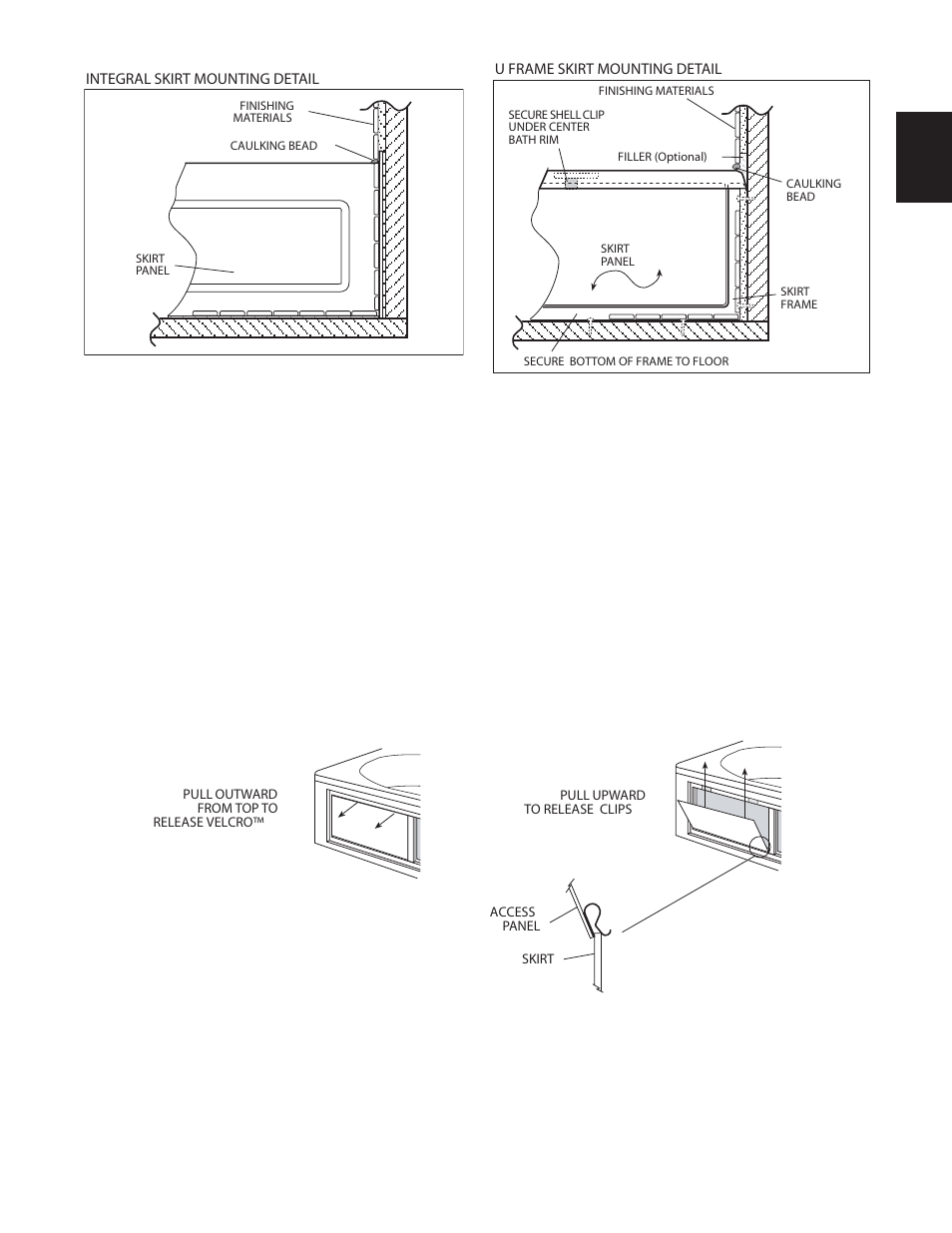Skirts, Removable skirt panel | Jacuzzi Comfort Plus Bath Series User Manual | Page 11 / 46