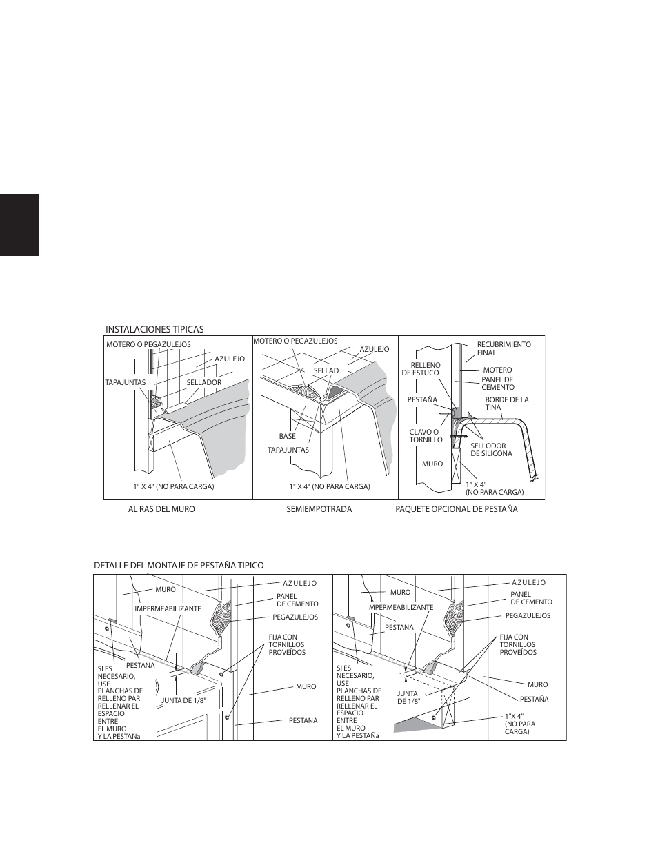 Instalacion, Estructura y soporte | Jacuzzi Comfort Plus Bath Series User Manual | Page 33 / 46