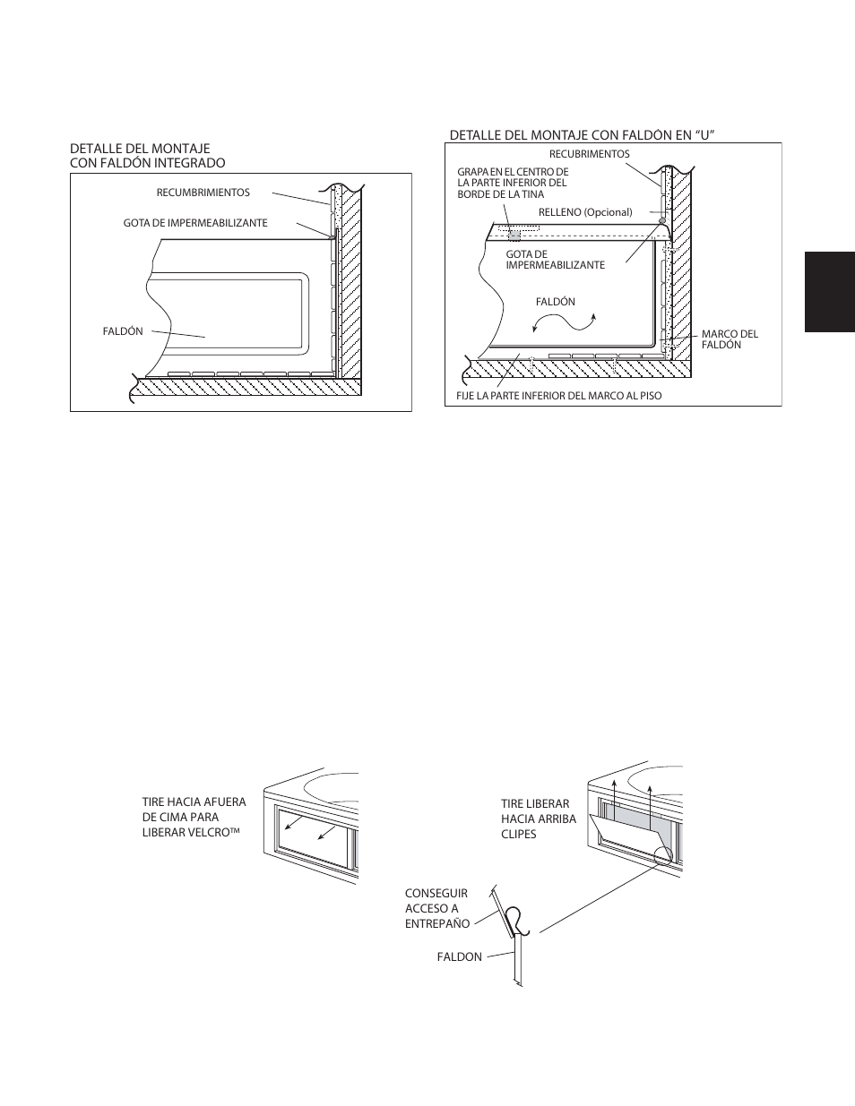Faldón, Instalacion, Entrepaño movible de falda | Jacuzzi Comfort Plus Bath Series User Manual | Page 34 / 46