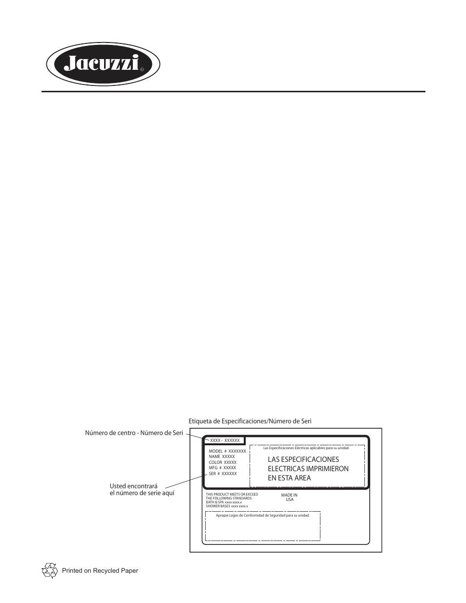 Addendum, Cambio autorizado de servicio | Jacuzzi Comfort Plus Bath Series User Manual | Page 44 / 46