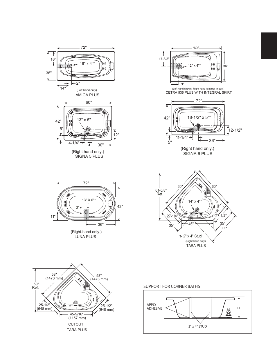Corner baths with skirt | Jacuzzi Comfort Plus Bath Series User Manual | Page 9 / 46