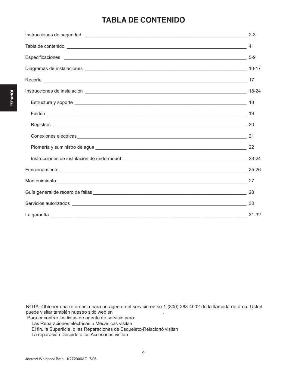 Jacuzzi K272000AF 7/06 User Manual | Page 36 / 64