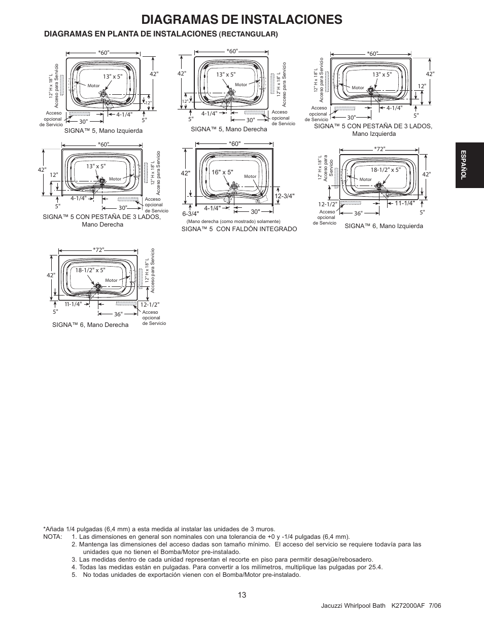 Diagramas de instalaciones, Diagramas en planta de instalaciones | Jacuzzi K272000AF 7/06 User Manual | Page 45 / 64
