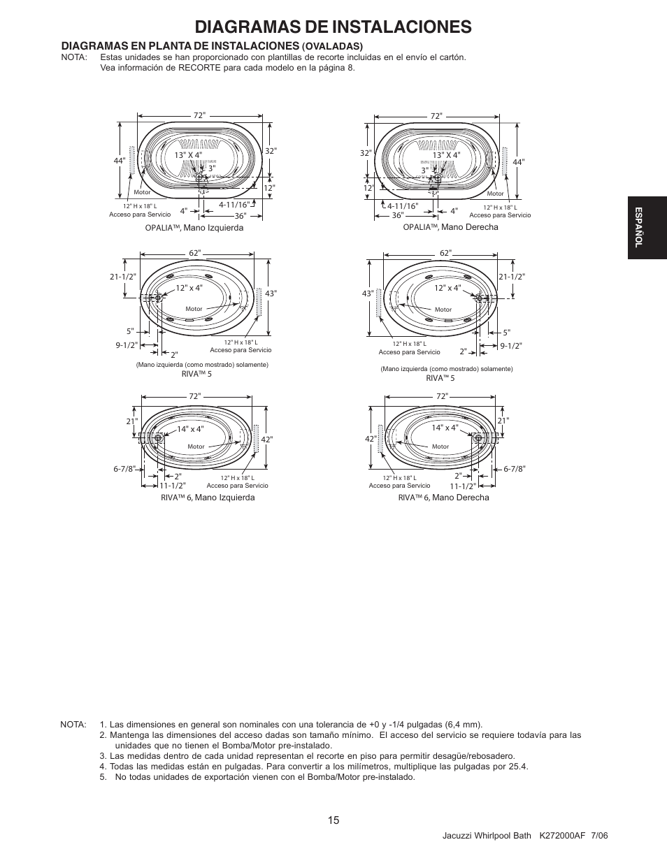 Diagramas de instalaciones | Jacuzzi K272000AF 7/06 User Manual | Page 47 / 64