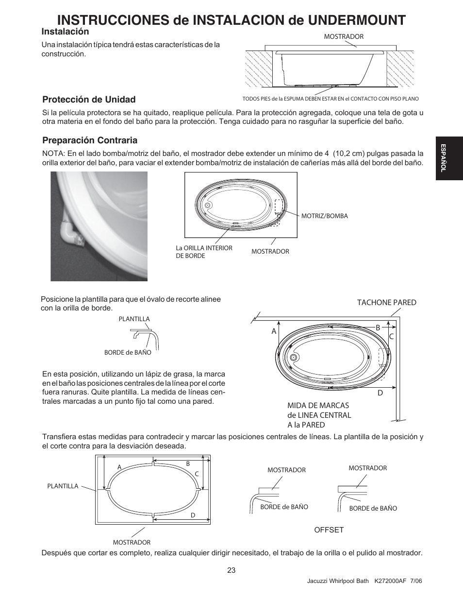 Instrucciones de instalacion de undermount | Jacuzzi K272000AF 7/06 User Manual | Page 55 / 64