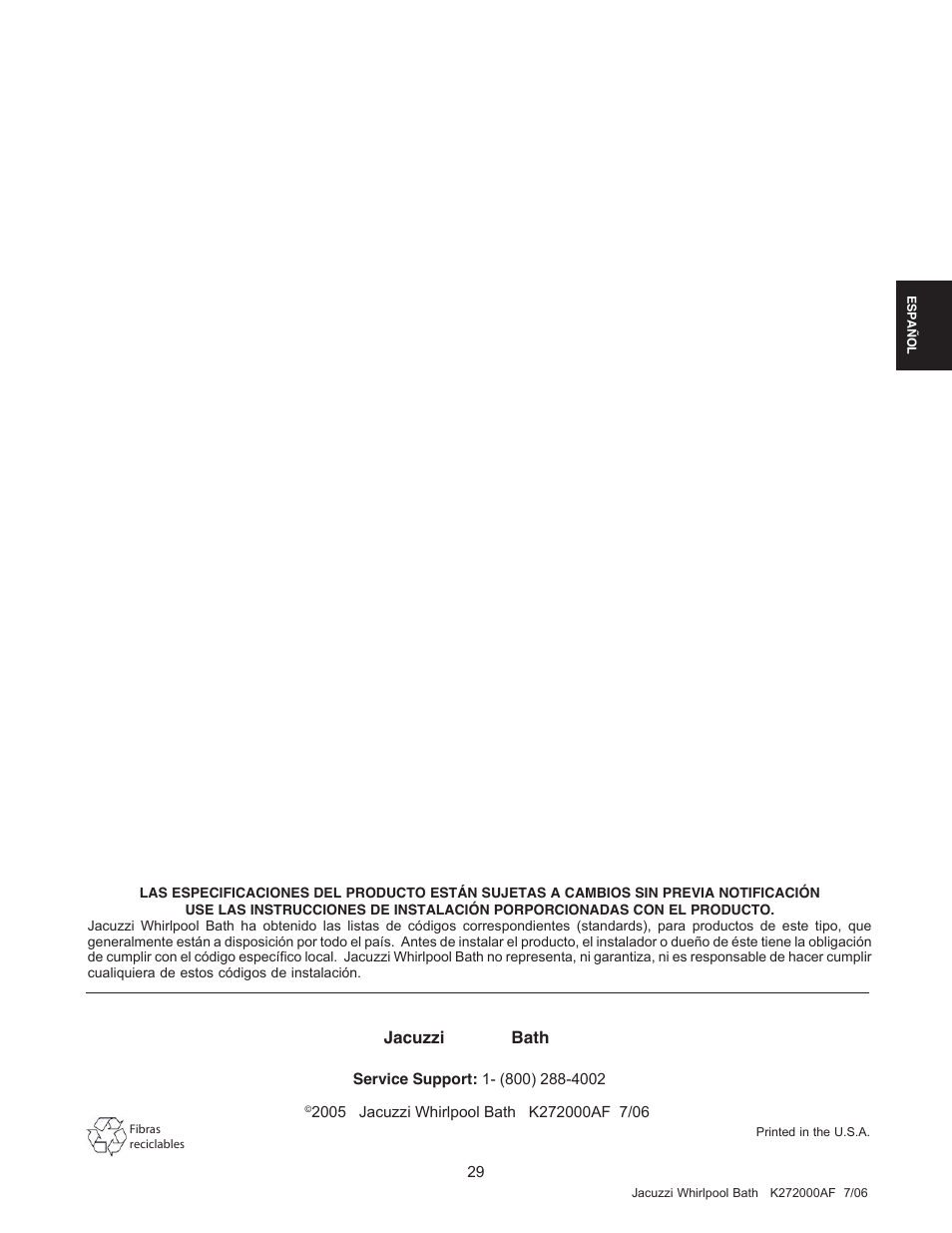 Jacuzzi luxury bath | Jacuzzi K272000AF 7/06 User Manual | Page 61 / 64