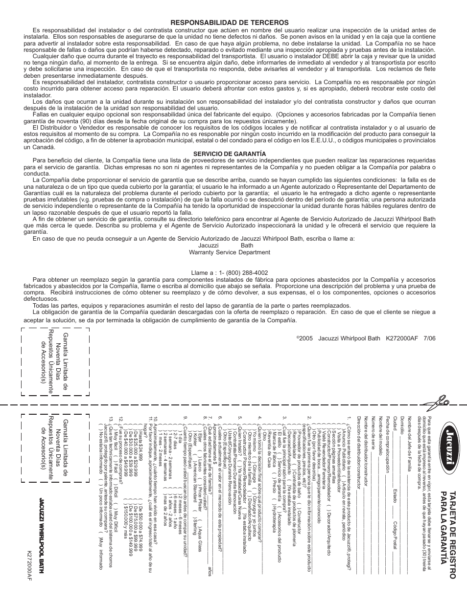 Responsabilidad de terceros | Jacuzzi K272000AF 7/06 User Manual | Page 64 / 64