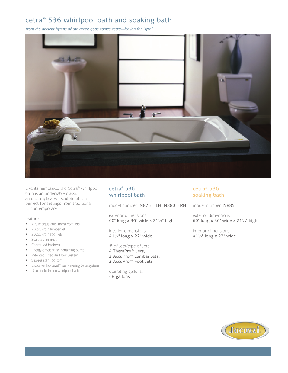 Jacuzzi Cetra N885 User Manual | 2 pages