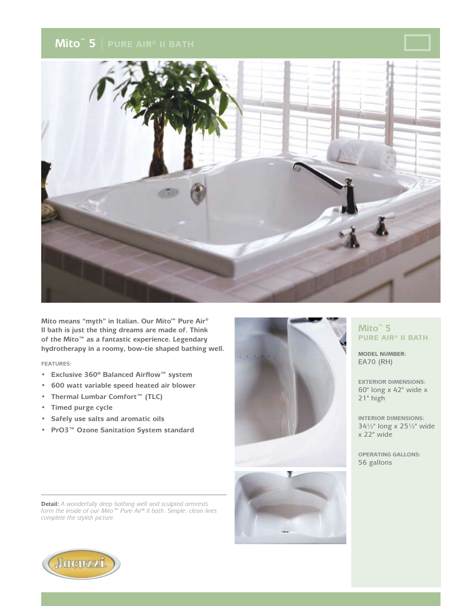 Jacuzzi Mito 5 Pure air II Bath FR69 User Manual | 2 pages