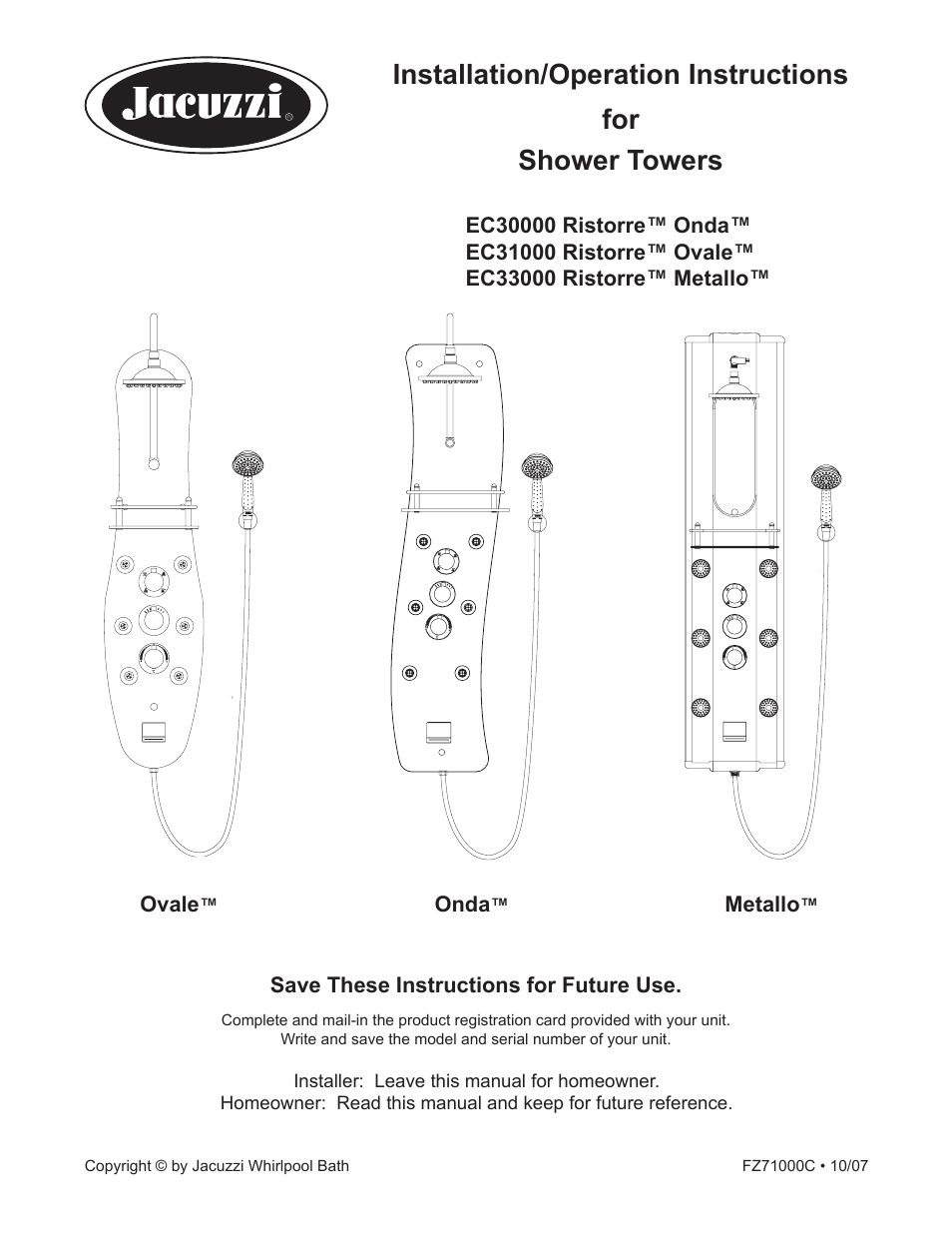 Jacuzzi ONDA EC30000 User Manual | 16 pages
