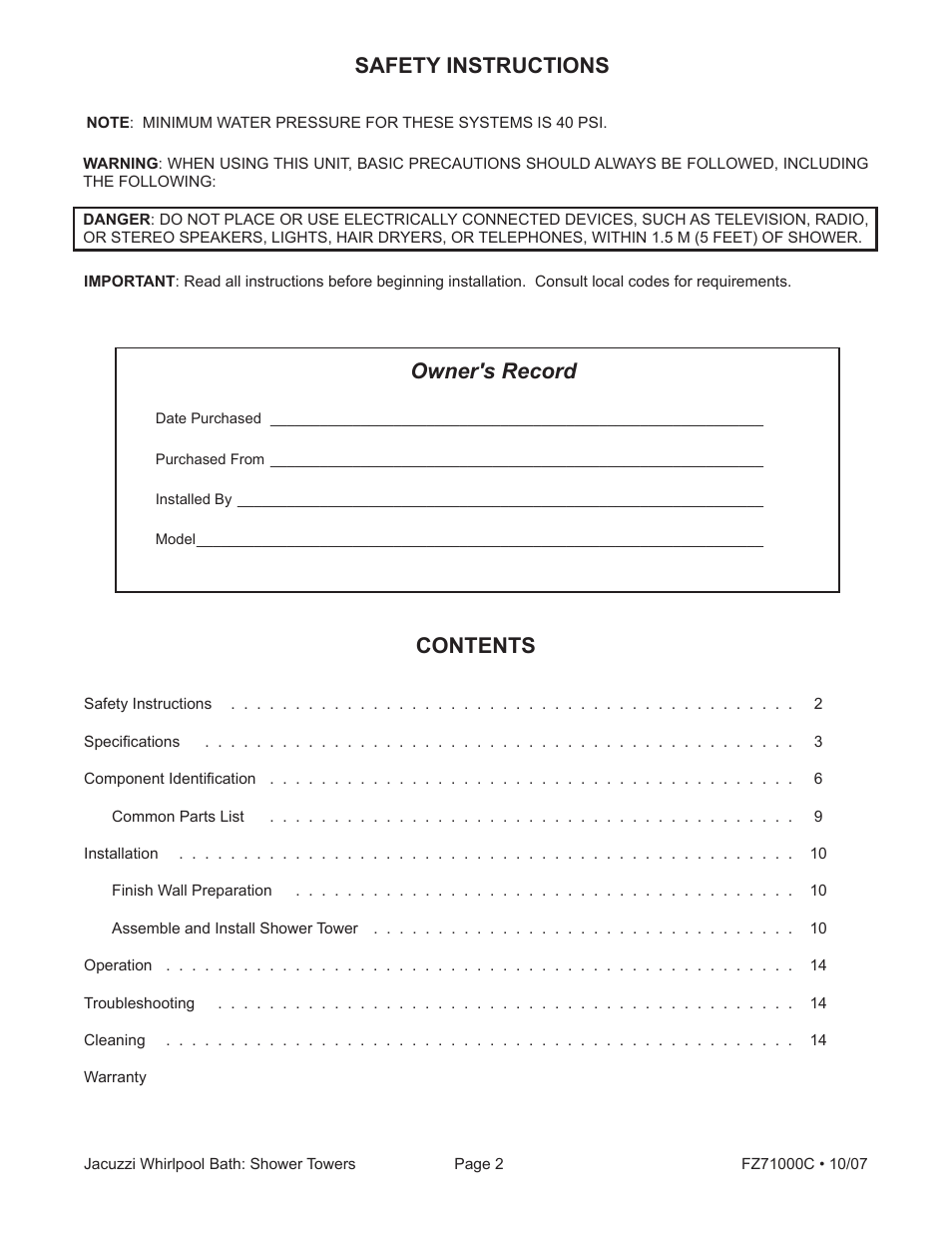 Jacuzzi ONDA EC30000 User Manual | Page 2 / 16