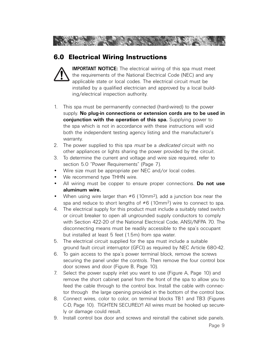 0 electrical wiring instructions, Electrical wiring instructions | Jacuzzi LCD Series User Manual | Page 13 / 54