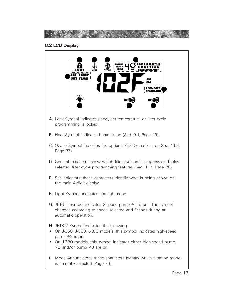 2 lcd display, Lcd display | Jacuzzi LCD Series User Manual | Page 17 / 54