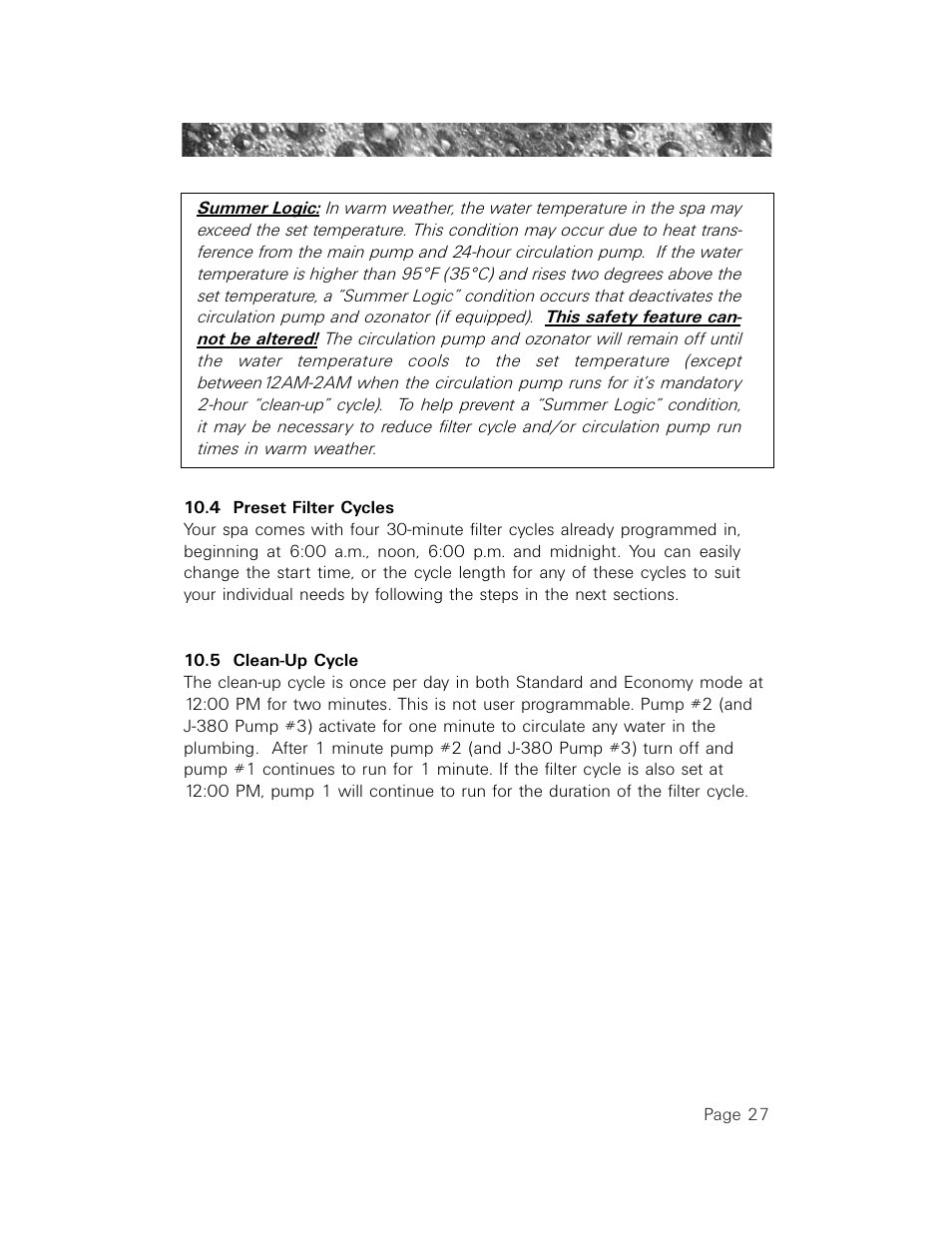 4 preset filter cycles, 5 clean-up cycle, 4 preset filter cycles 10.5 clean-up cycles | Jacuzzi LCD Series User Manual | Page 31 / 54