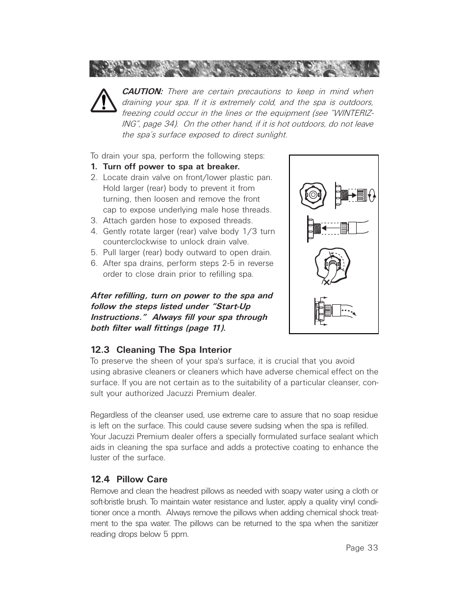 3 cleaning the spa interior, 4 pillow care, 3 cleaning the spa interior 12.4 pillow care | Jacuzzi LCD Series User Manual | Page 37 / 54