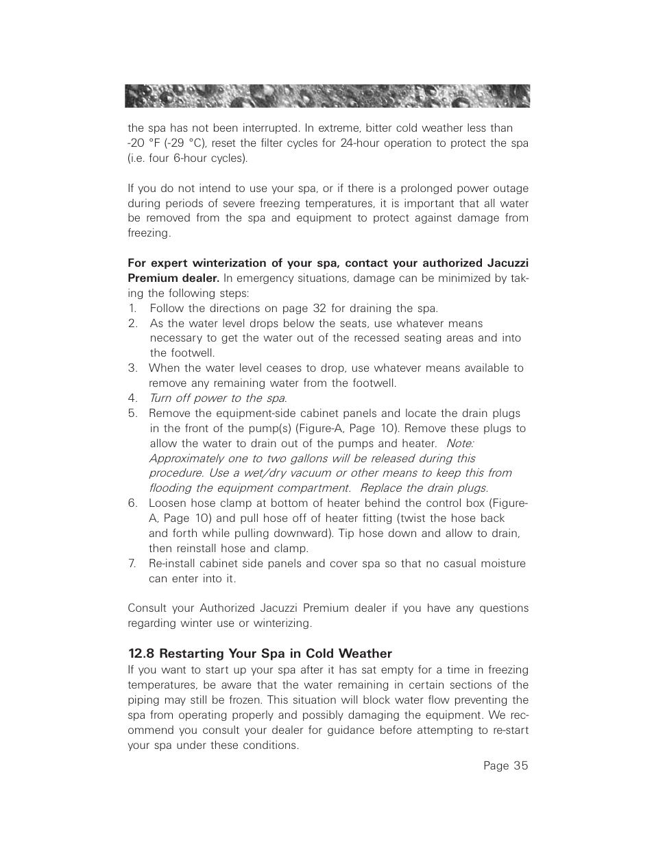 8 restarting your spa in cold weather | Jacuzzi LCD Series User Manual | Page 39 / 54