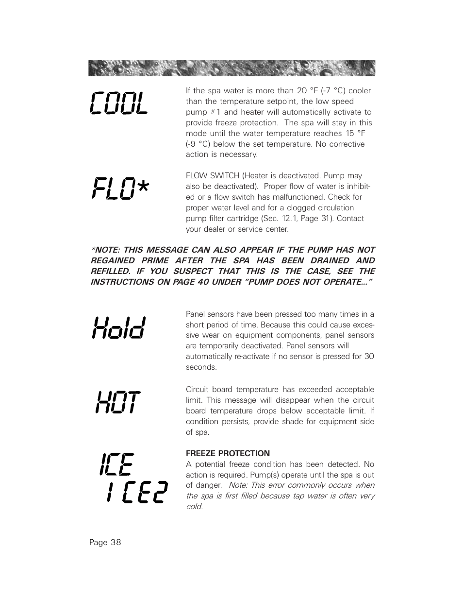 Cool, Hold, Ice or ice2 | Jacuzzi LCD Series User Manual | Page 42 / 54